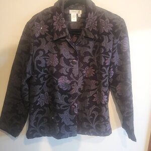 Vintage COLDWATER CREEK (RN98516) Womens Black Floral Jacket Size 16